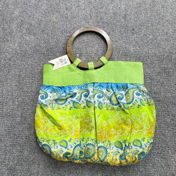 Cruise‎ Club Boho Handbag Wooden Ring Handle Green Blue Paisley Fairy Gypsy - Picture 8 of 12